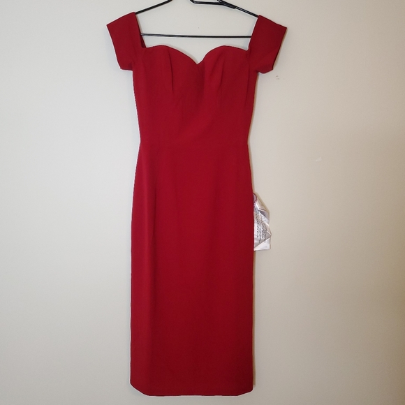 Dress The Population Bailey Red Off Shoulder Dress Size XS Bodycon - Picture 4 of 6